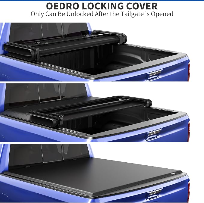 oEdRo Soft Tri-fold Truck Bed Tonneau Cover Compatible with 2005-2015 Toyota Tacoma with 5ft Bed, Fleetside with Track Rail System