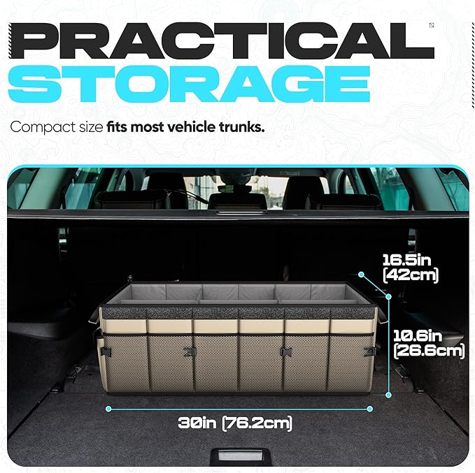 FORTEM Trunk Organizer with Cooler For SUV Car Trunk, Foldable Storage, Car Accessories for Women Men, Collapsible Bag, 600D Oxford, Non Slip Bottom, Straps, Soft Cover (105L)