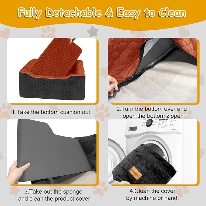 Dog Car Seat for Medium/Large Dog Booster Seat Under 60 lbs or 2 Small Dogs, Multi-Functional Pet Car Seat with Thick Cushion, 2 Safety Leashes (Black/Red Brown, Medium)