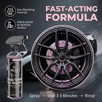 Magic Shield Iron Remover Spray for Cars 68oz – pH-Neutral Iron and Fallout Remover for Car, Motorcycle, RV & Boat | 5-Minute Reaction, Effective on Wheels & Paint | All-In-One Solution