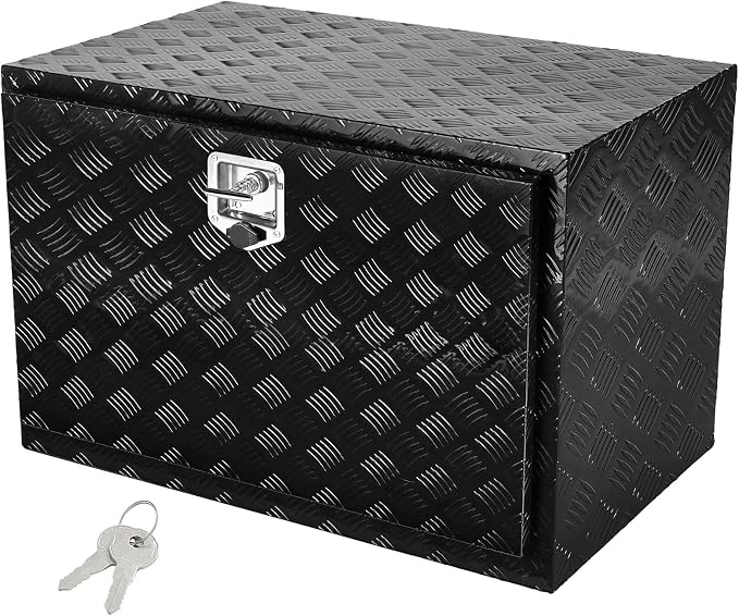 VEVOR Underbody Truck Box, 48" x 24" x 24" Pickup Storage Box, Heavy Duty Aluminum Diamond Plate Tool Box with Lock and Keys, Waterproof Trailer Storage Box with T-Handle Latch for Truck, Van, Trailer