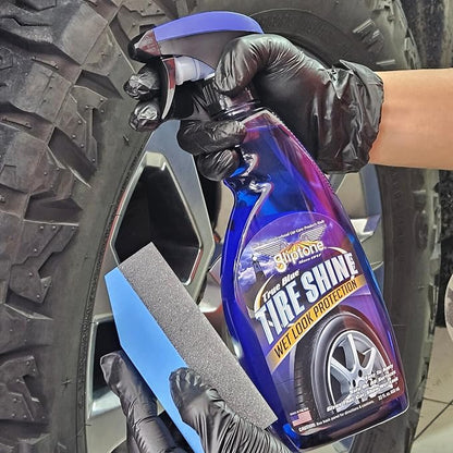 Tire Shine, True Blue Professional Wet Look Dressing, Long Lasting Water Repellent Shine for Tires, Bumpers, Moldings & Vinyl Trim, High Gloss Exterior Protectant (22oz w/ Tire Shine Applicator)
