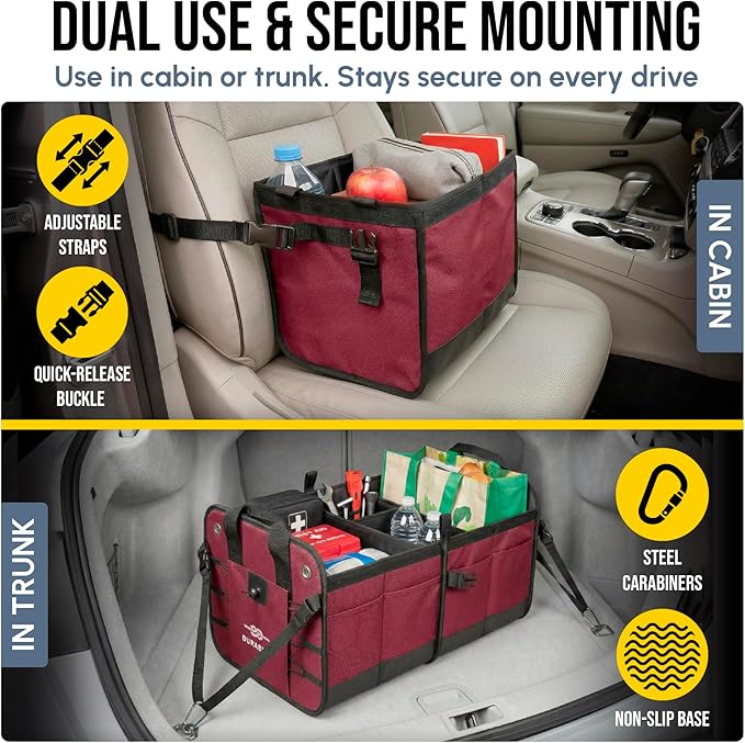 XL Trunk Organizer 3-Section for SUV, Truck, Sedan, Van – Modular L-Shape Car Storage Box, Collapsible Auto Cargo Organizer with Dividers – Cherry