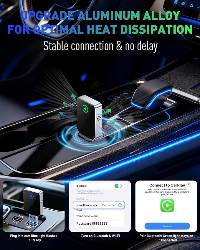 SPIRITIME Wireless CarPlay Adapter for iPhone, 2026 Upgraded 2-in-1 Android Auto CarPlay Wireless Adapter, Convert Wired to Wireless, Fast & Stable, Plug & Play (Silvery)