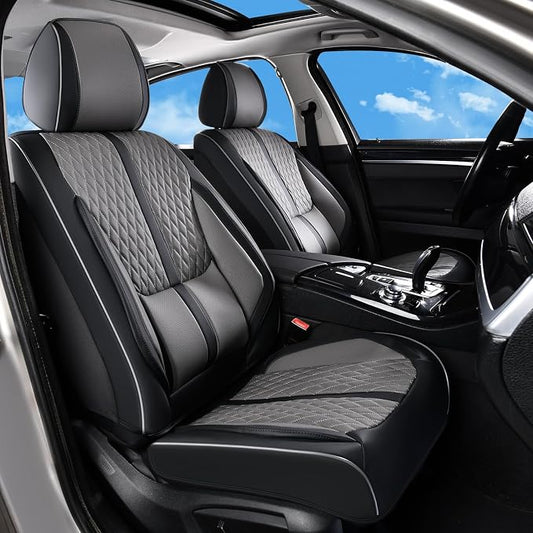 Huidasource Car Seat Covers Front Seats, Luxury Nappa Leather Front Seat Covers with Airbag, Lumbar Support, Cooling＆Heating, Seatbelt Buckles, Universal Fit for Most Cars SUV Trucks, Black＆Gray