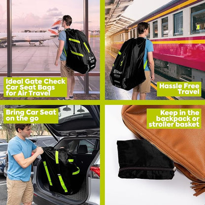 Infant Car Seat Travel Bag for Airplane - Durable Gate Check Bag for Car Seats that fits easily on Convertible Car Seats, Infant Carriers & Booster Seats (Backpack, Black)