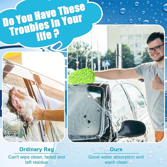Toulite 16 Pcs Car Wash Mitt Chenille Microfiber Wash Mitt Double Sided Glove Cleaning Drying Mitts (7.48 x 10.24 Inch,Royal Blue,Green)