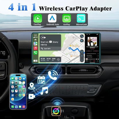 2026 4-in-1 Wireless CarPlay & Android Auto Adapter, AirPlay MirrorLink Screen Mirroring Dongle, 5.8G WiFi BT 5.3, USB/C Plug & Play for OEM Wired Cars (Orange) (Orange)