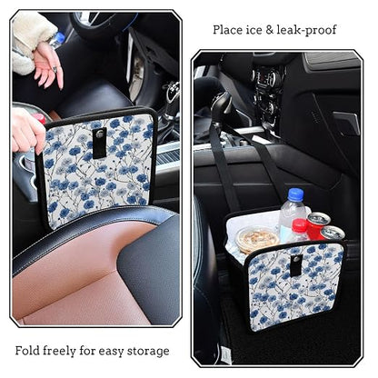 Car Trash Can Organizer Bin with Adjustable Strap for Back Front Seat Console Waterproof Leakproof Collapsible Portable 11 Inch Chinese Style Cornflower
