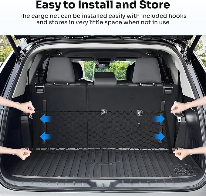 Canvcle Trunk Cargo Net for 2024-2025 2026 Toyota Grand Highlander Accessories Envelope Style Mesh Trunk Net Organizer and Storage Stretchable Adjustable Elastic Nylon Rear Cargo Netting with Hooks