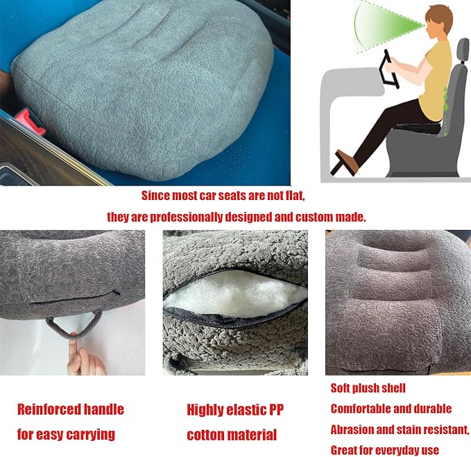 Super Thicken Car Seat Cushion for Adults-Car Booster Seat for Short Drivers-Increase The Field of View by 12cm/4.7in,Plush shell, breathable,with handle,easy to carry,for Cars,Office,Home(Light Gray）