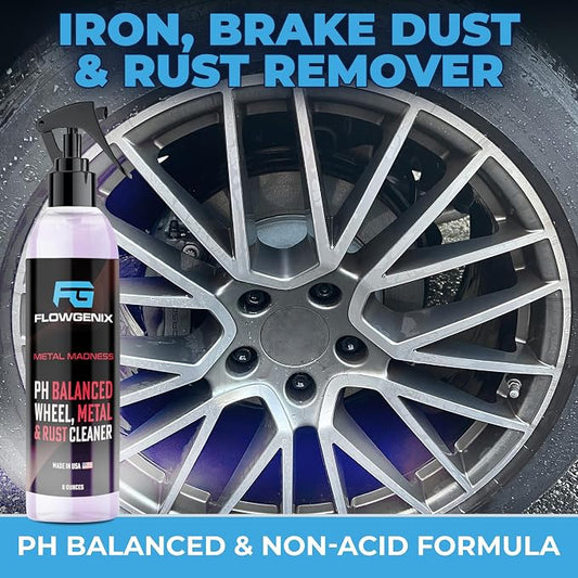 Car Wheel Cleaner Spray (8oz) - Iron Remover Car Detailing Rim Cleaner - PH Balance Wheel Brake Dust Remover - Includes 2 Microfiber Towels