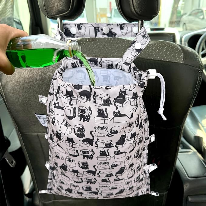 Leak-Proof Waterproof Car Trash Bag Foldable Multipurpose Trash bin Container Storage Cute Grocery Organizer Bag for Automotive Front or Back Seat in Cars SUVs and Trucks (Cats Hiding)
