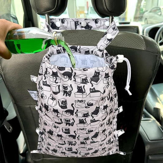 Leak-Proof Waterproof Car Trash Bag Foldable Multipurpose Trash bin Container Storage Cute Grocery Organizer Bag for Automotive Front or Back Seat in Cars SUVs and Trucks (Cats Hiding)