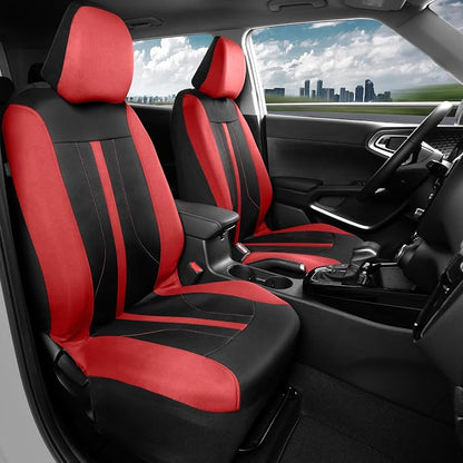 Motor Trend Front & Rear Car Seat Covers Full Set - Red Cloth Bucket Seat Covers for Front Seats + Waterproof Rear Split Bench Cover – Universal Fit for Car Truck SUV Van Interior Protection