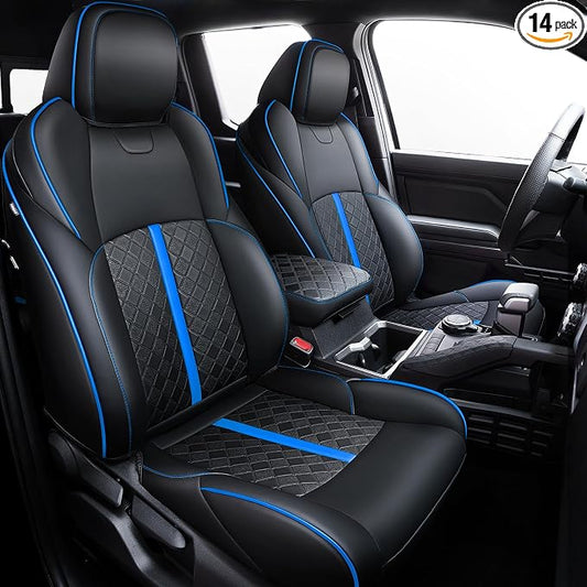 Carlimeki Leather Seat Covers Custom Fit for Tacoma Gen 4th (2024-2026) Double Cab, for SR, SR5, TRD PreRunner, TRD Sport, TRD Off-Road, Limited, Trailhunter - Armrest Covers Included - Fully Covered