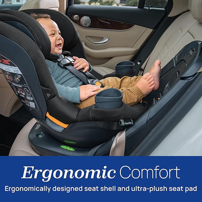 Chicco Fit360 ClearTex Rotating Convertible Car Seat with 360 Degree Rotation for Rear-Facing and Forward-Facing, LeverLock Self-Tensioning Lock System, Carbon/Grey