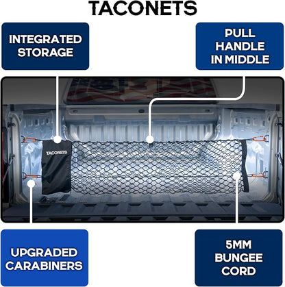 TacoNets Envelope Cargo Net for Colorado/Canyon - Fits 2023-Current - Upgraded 5mm Bungee - Integrated Storage Bag - Heavy Duty Carabiners - Designed in USA