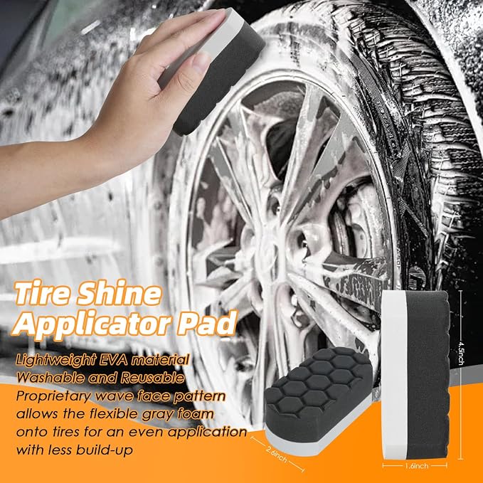 6PCS Car Rim Brushes for Cleaning Wheels, Car Detailing Cleaning Wash Brush Set, Stiff-Bristle Rim Brush with Tire Shine Applicator Pad for Cars SUV Tire RVs Trucks Wheel