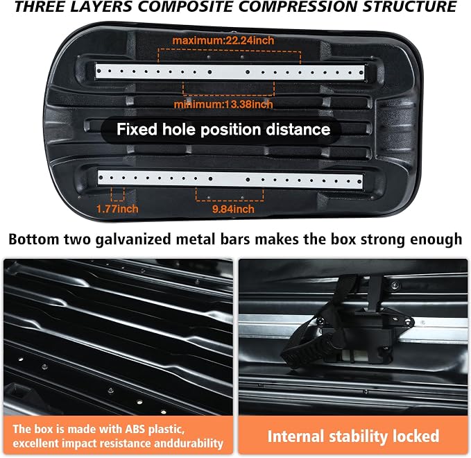 Hard Shell Rooftop Cargo Carrier with Roof Box, Heavy Duty Weatherproof 13 Cubic Feet Rooftop Cargo Carrier for Car Storage, Diamond Black