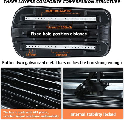 Hard Shell Rooftop Cargo Carrier with Roof Box, Heavy Duty Weatherproof 13 Cubic Feet Rooftop Cargo Carrier for Car Storage, Diamond Black