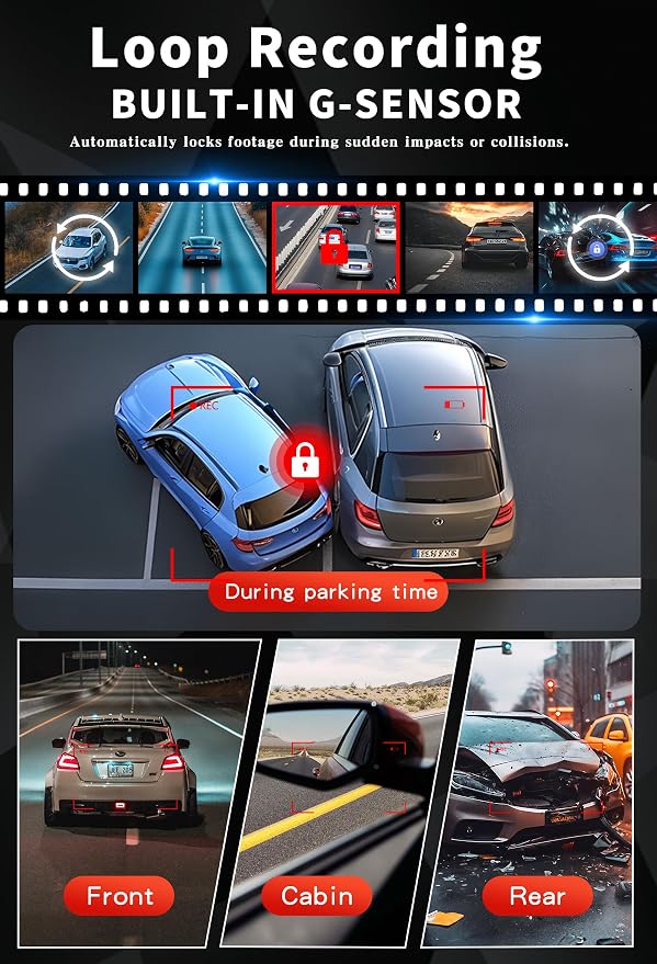 4K Dash Cam Front and Rear, G-Sensor, Free 64GB Card Included, 5.8GHz WiFi with Dash Camera for Cars, Time-Lapse Recording, 3" HD IPS, 24H Parking Mode,Night Vision