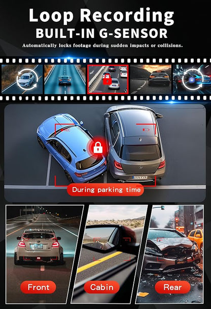 4K Dash Cam Front and Rear, G-Sensor, Free 64GB Card Included, 5.8GHz WiFi with Dash Camera for Cars, Time-Lapse Recording, 3" HD IPS, 24H Parking Mode,Night Vision