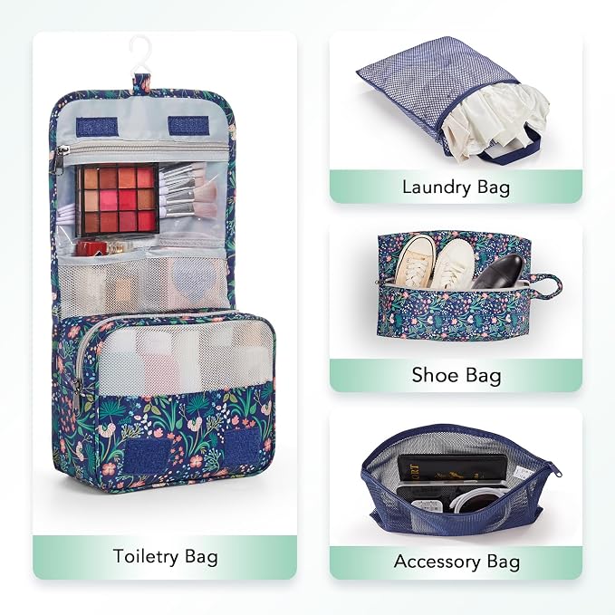 OlarHike 10-Pack Compression Packing Cubes for Travel Essentials,Compressible Expandable Storage Bags for Suitcase,Luggage Garment Bags for Travel,Handy Helper for Organizing Clothes(Dark Blue Floral)