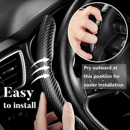 Steering Wheel Cover Carbon Fiber Car Steering Wheel Cover Accessories 14.5-15 inch Universal (Black)