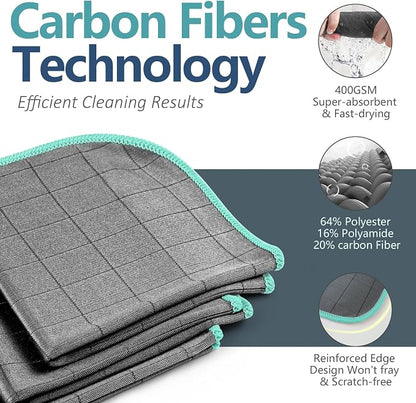 Airlab Microfiber Cleaning Cloth for Glass Cleaner Window Polishing Car Auto Detailing Lint Free Drying Dishes Kitchen Bathroom Magic Cleaning Cloths, Pack of 3, 12" x 12", Grey-Green