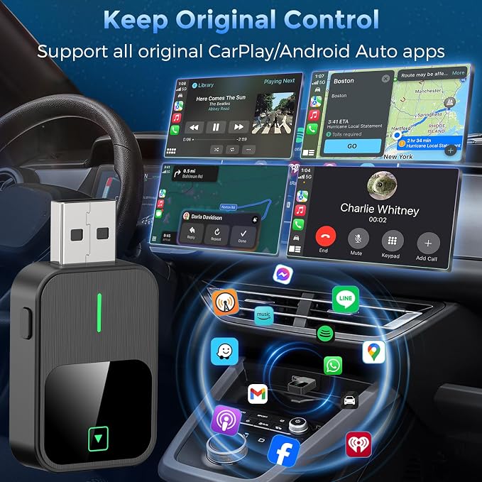 Wireless CarPlay & Android Auto Adapter 2-in-1, Convert Wired to Wireless, Plug & Play CarPlay Dongle, Auto-Connect, No Delay, USB A/Type-C Mini Size Car Play Adapter for Apple iPhone/Android