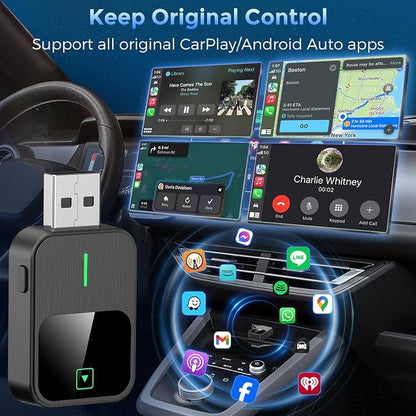 Wireless CarPlay & Android Auto Adapter 2-in-1, Convert Wired to Wireless, Plug & Play CarPlay Dongle, Auto-Connect, No Delay, USB A/Type-C Mini Size Car Play Adapter for Apple iPhone/Android