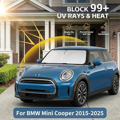 Windshield Sun Shade for BMW Mini Cooper 2015-2024 2025 Sunshade Front Window Shade Custom Fit Mini Cooper Accessories Sun Visor Foldable Shade Blocks UV Rays Accessories