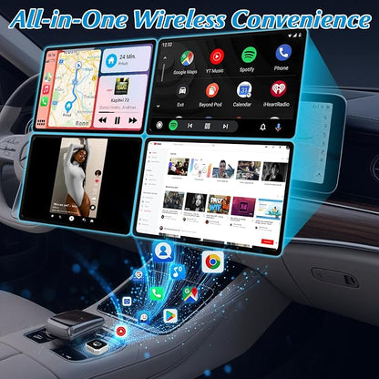 4 in 1 Wireless CarPlay Adapter - 2026 Upgraded Screen Mirroring Adapter for Apple CarPlay & Android Auto & AirPlay & MirrorLink, Screen Mirror Dongle for Car, Plug & Play, Come with Type-C Extension
