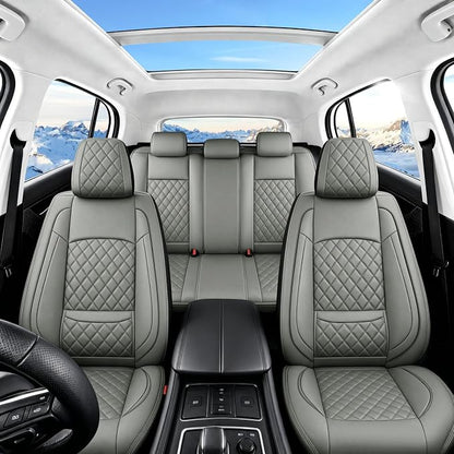 Car Seat Covers Compatible with Hyundai Elantra 2017-2025 2026 - Full Set 5 Seats Luxury Leather All-Weather Seat Cushions & Protectors, Waterproof & Breathable, Airbag Compatible (Gray)