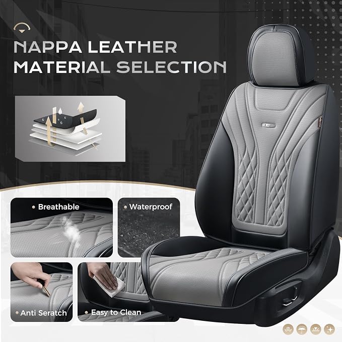 Coverado Car Seat Covers, Car Seat Covers Front Seats, 2-Pack Front Seat Cover, Nappa Leather Waterproof Seat Covers, Car Seat Protectors, Automotive Seat Covers Universal Fit for Most Vehicles