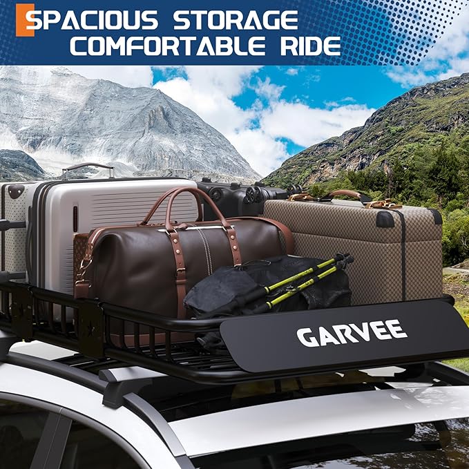 Garvee 64 in x 39 in Universal Roof Rack Basket, 200 LBS Capacity Luggage Rack, Heavy Duty Rooftop Cargo Carrier, Car Top Luggage Holder Basket Heavy Duty for SUVs, Trucks, Vehicles