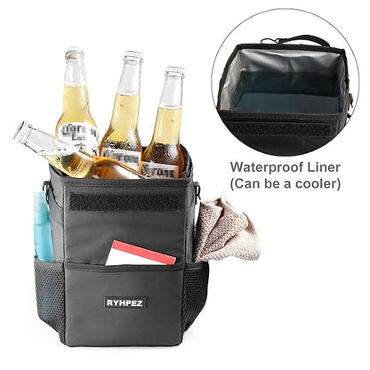 Ryhpez Car Trash Can with Lid - Leakproof Trash Bin Car Garbage Can, Collapsible Automotive Truck Organizer and Storage Bag Car Accessories for Women Men Road Trip Essentials