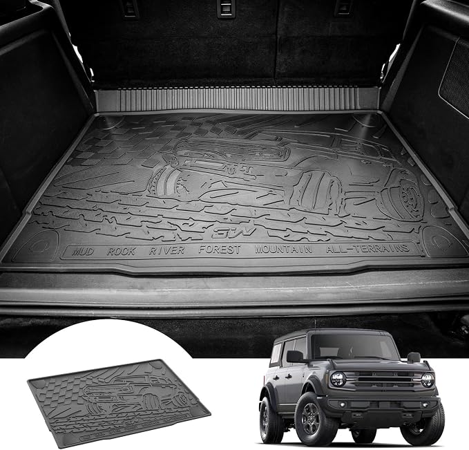 3W Cargo Liner Custom Fit for 2021-2025 2026 Ford Bronco 4 Door, All Weather TPE Heavy Duty Truck Car Mat Accessories Fit for Bronco Trunk Mat, Black (Not for Bronco Sport)