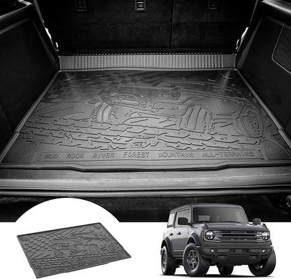 3W Cargo Liner Custom Fit for 2021-2025 2026 Ford Bronco 4 Door, All Weather TPE Heavy Duty Truck Car Mat Accessories Fit for Bronco Trunk Mat, Black (Not for Bronco Sport)