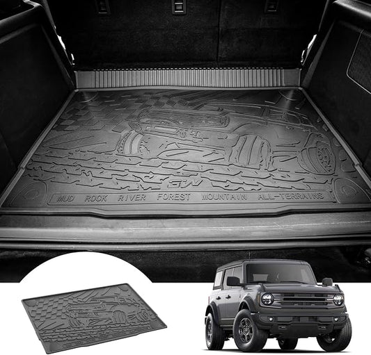 3W Cargo Liner Custom Fit for 2021-2025 2026 Ford Bronco 4 Door, All Weather TPE Heavy Duty Truck Car Mat Accessories Fit for Bronco Trunk Mat, Black (Not for Bronco Sport)