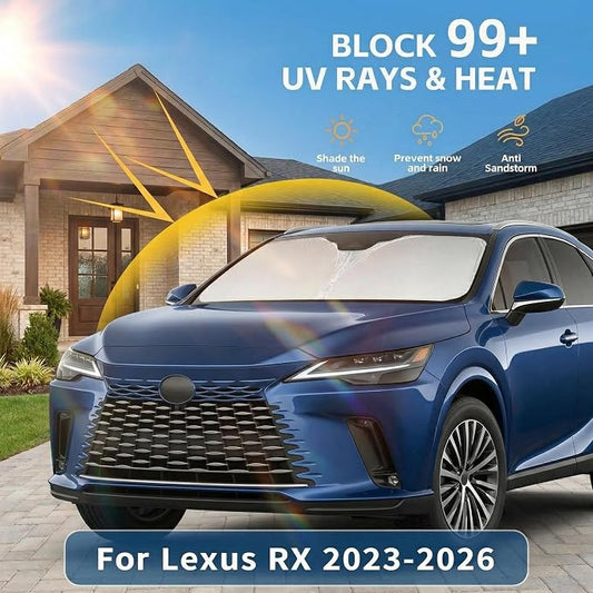 Custom Fit Windshield Sun Shade for Lexus RX 2023-2026, Double Layer 280T for RX 350, RX 350 F Sport, RX 350L Front Window Visor, Foldable UV Ray Blocker, Summer Car Accessories Must-Have