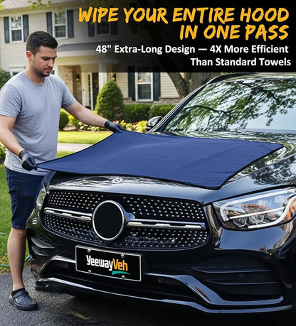 YeewayVeh 2-Pack Long-Reach Pro Car Drying Towels, 48"x32" Extra Large Super Absorbent Towels, High GSM Twisted Loop, Streak-Free Single-Sided Microfiber for Car Detailing, SUV, Truck (Dark Blue)