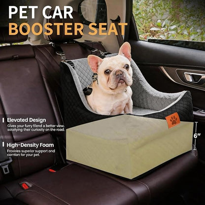 Dog Booster Car Seat for Small to Medium Dogs Up to 35 lbs, Elevated Pet Car Seat with 2 Safety Belts, Detachable Washable Cover, Non-Slip Stable Base, Front/Back Seat Travel Booster