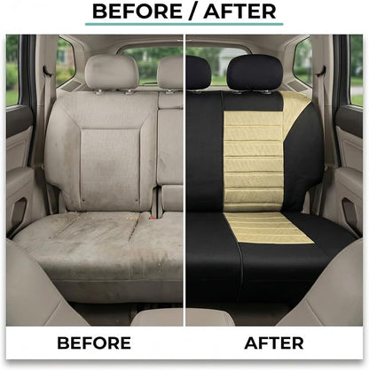 FH Group Automotive Car Seat Covers Rear Set Premium 3D Air Mesh Seat Covers, Airbag Compatible and Split Bench Cover Universal Fit Interior Accessories for Cars Trucks and SUVs - Beige