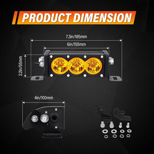 AUXTINGS 2 Pieces 6 inch Single Row Amber LED Light Bar 30W Off Road Light Bar Flood Beam LED Work Light Truck UTV 4x4 Cars SUVs ATVs Boats Fog Driving Light with Wiring Harness kit