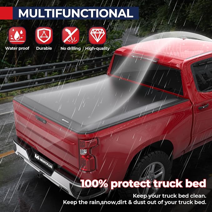 MOSTPLUS Quad FOLD Truck Bed Tonneau Cover Soft Compatible for 1988-2006 Chevy Silverado/GMC Sierra 1500 2500 3500 HD (Incl. 2007 Classic) | Fleetside 6.5 FT On Top