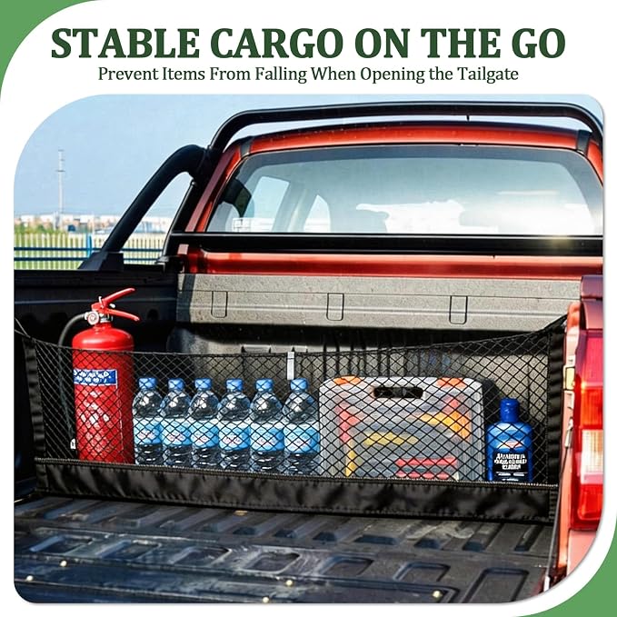 3-Layer Cargo Net for Chevrolet Silverado, GMC Sierra 1500/2500HD/3500HD 2019-2026, Zipper Bag Truck Bed Net for Groceries, Heavy Duty Oxford Cargo Organizer Storage Nets with Carabiners