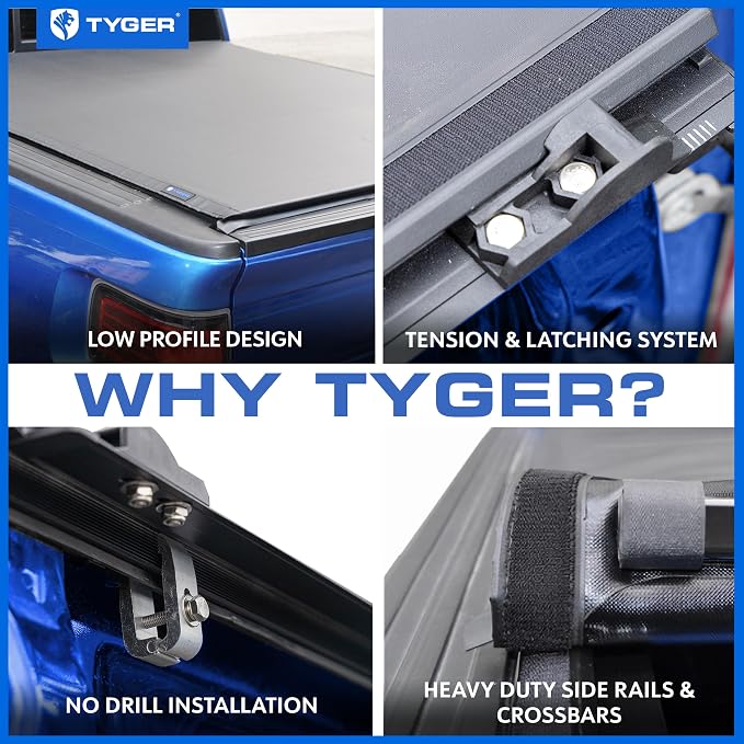 Tyger Auto T2 Low Profile Soft Roll-up Truck Bed Tonneau Cover Compatible with 2015-2026 Ford F-150 | Fleetside 5.5' (67") Bed | TG-BC2F6229