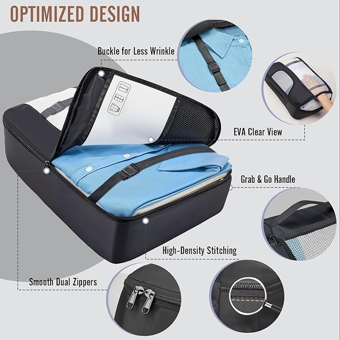 Veken 10 Set Packing Cubes for Travel Essentials,Anti-Wrinkle Buckled Suitcase Organizer for Shoe & Toiletry Bag,Carry On Luggage Bag with 99+ Count Mesh Holes for Airplane & College Dorm Accessories